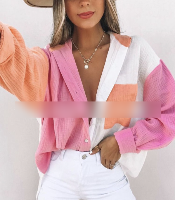 European and American hot style 2023 ebay Amazon spring new women's fashionable lapel pocket candy color shirt top