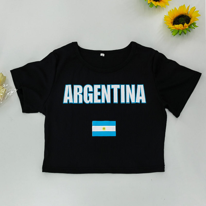 European and American short slim blue top Y2K ladies summer T-shirt navel-baring sexy street wear