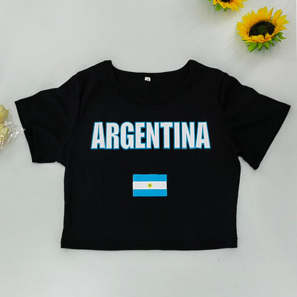 European and American short slim blue top Y2K ladies summer T-shirt navel-baring sexy street wear