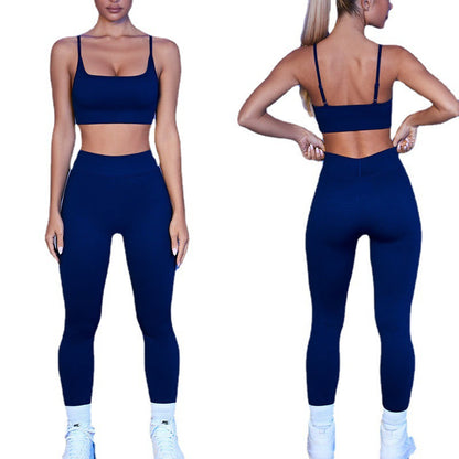 European and American cross-border one-shoulder hot-selling bra strap long-sleeved fitness 5/3 shorts running hip-lifting trousers seven-piece set