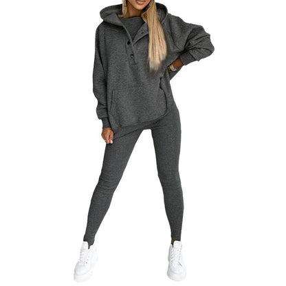 2024 Amazon cross-border women's sports casual hooded sweatshirt thickened threaded slim vest pants three-piece set