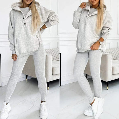 2024 Amazon cross-border women's sports casual hooded sweatshirt thickened threaded slim vest pants three-piece set